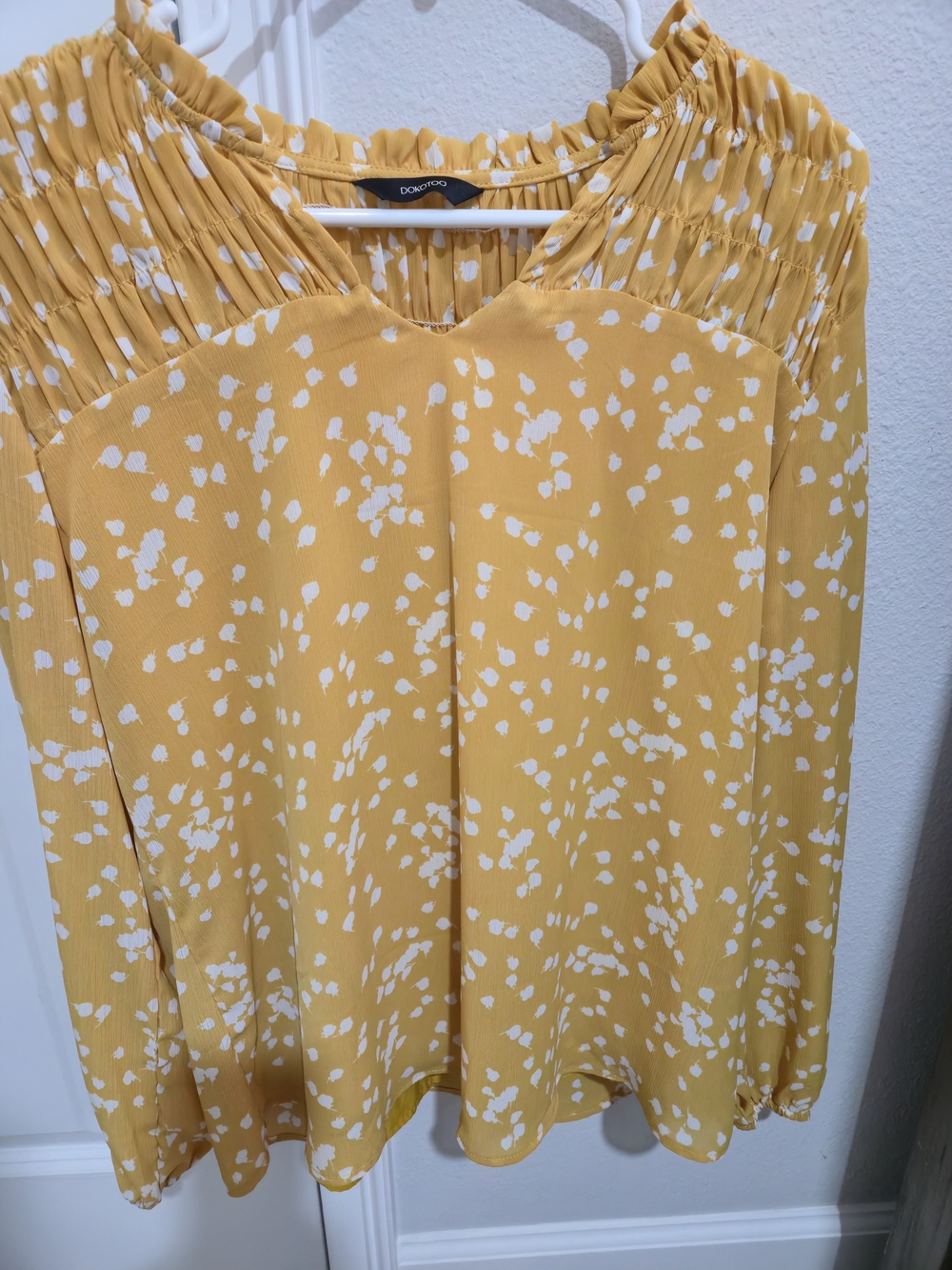 Donnamore Mustard Yellow Printed Smocked Yoke Blouse